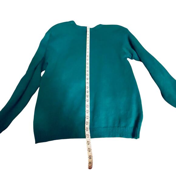 VTG 80s Small Daniel Caron Ramie Cotton Teal Green Crewneck Knit Sweater Pocket - Picture 7 of 14